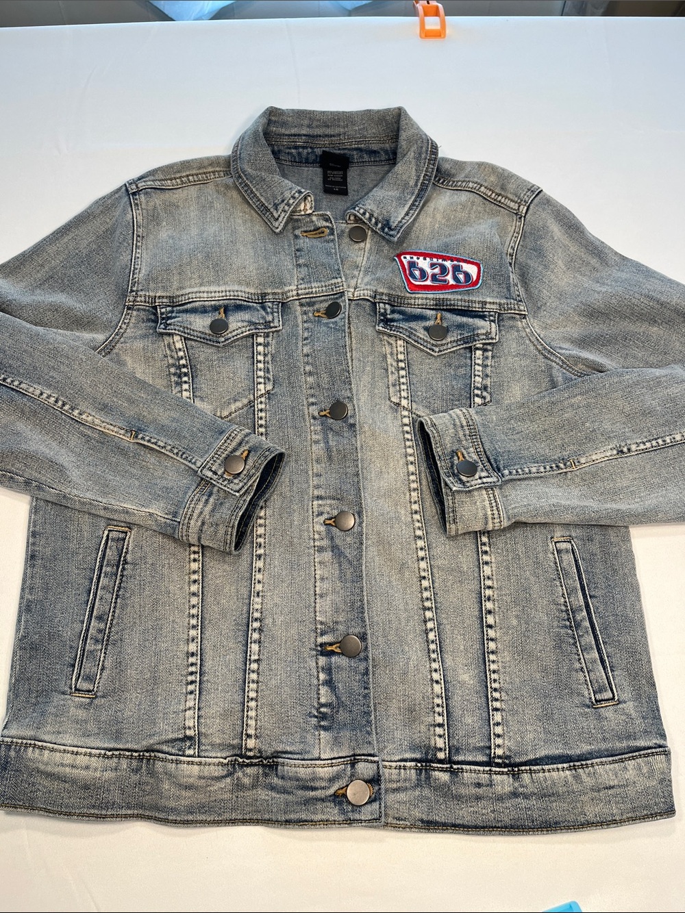 Disney Stitch Experiment 626 Embroidered Patch Denim Jacket Women’s Large Blue